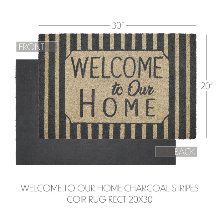 "Welcome to Our Home" Charcoal Striped Coir Rectangle Rug 20x30" - Primitive Star Quilt Shop