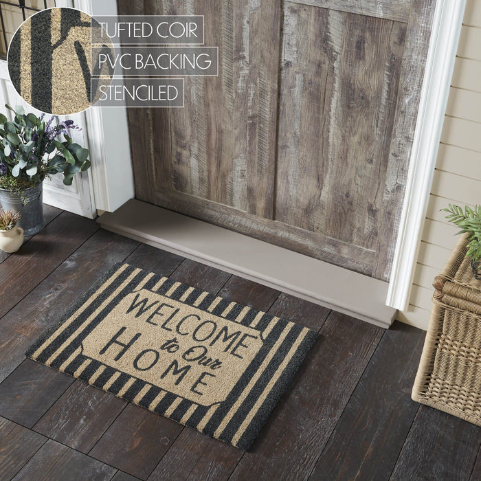 "Welcome to Our Home" Charcoal Striped Coir Rectangle Rug 20x30" - Primitive Star Quilt Shop
