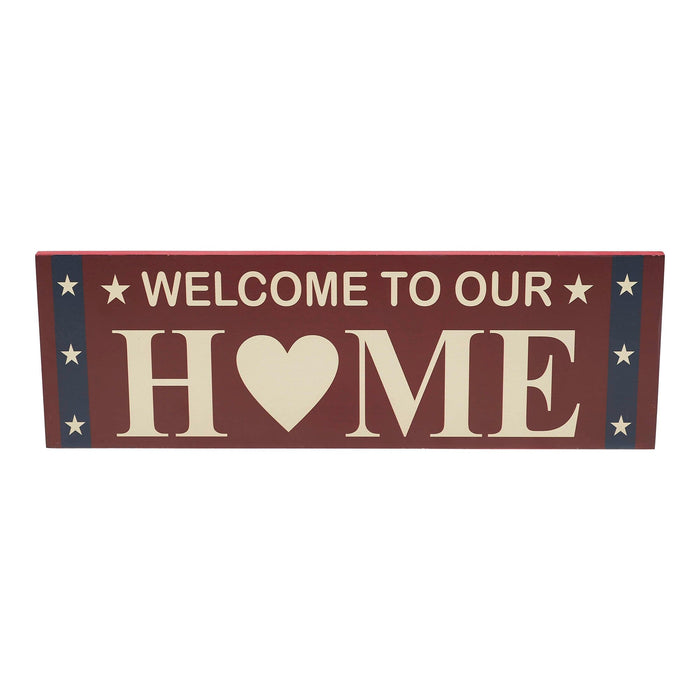 "Welcome to Our Home" Patriotic Wood Sign - 6x18" - Primitive Star Quilt Shop