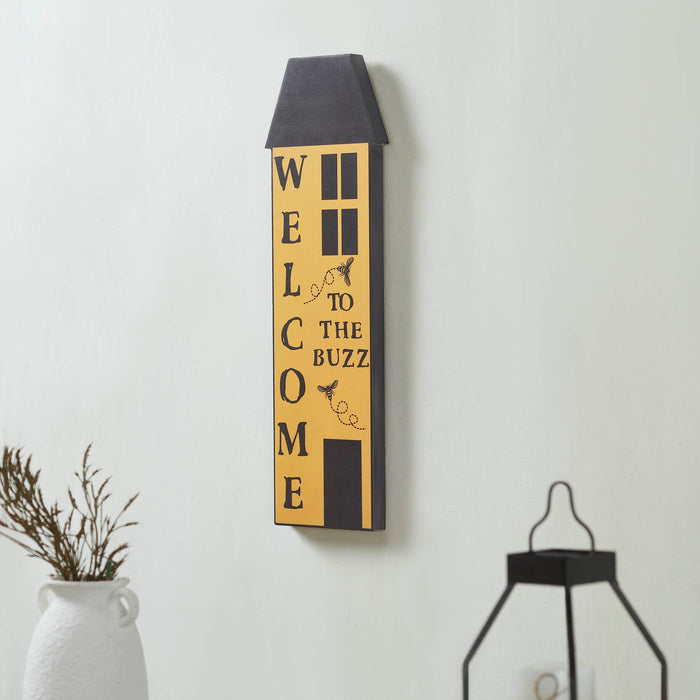 "Welcome To The Buzz" Saltbox House Wood Sign 23x7" - Primitive Star Quilt Shop