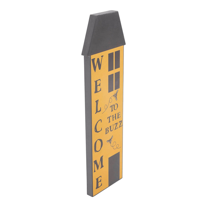 "Welcome To The Buzz" Saltbox House Wood Sign 23x7" - Primitive Star Quilt Shop
