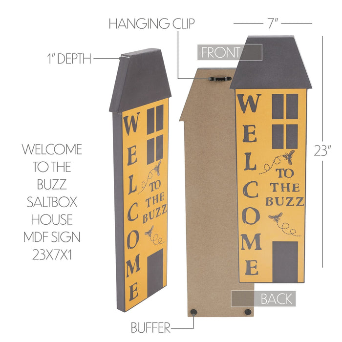 "Welcome To The Buzz" Saltbox House Wood Sign 23x7" - Primitive Star Quilt Shop