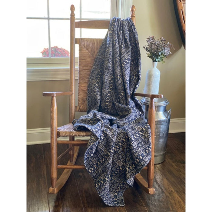 Wentworth Navy and Linen Woven Throw - Primitive Star Quilt Shop