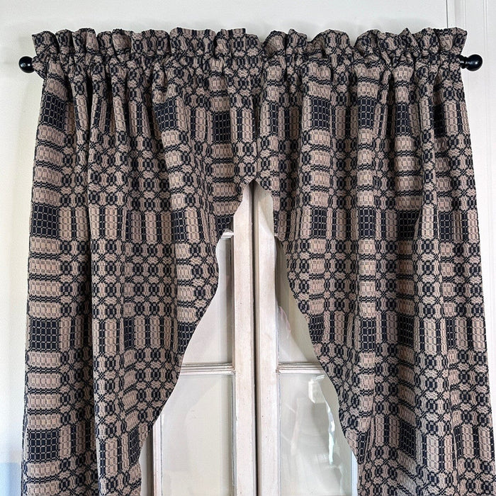 Westbury Black and Tan Woven Lined Long Swag Curtain 63" - Primitive Star Quilt Shop