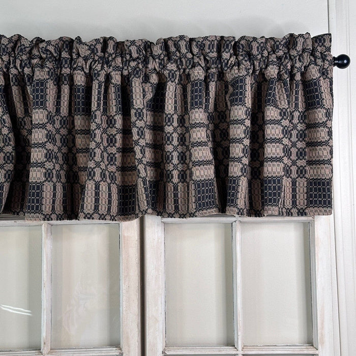 Westbury Black and Tan Woven Lined Valance 72" - Primitive Star Quilt Shop