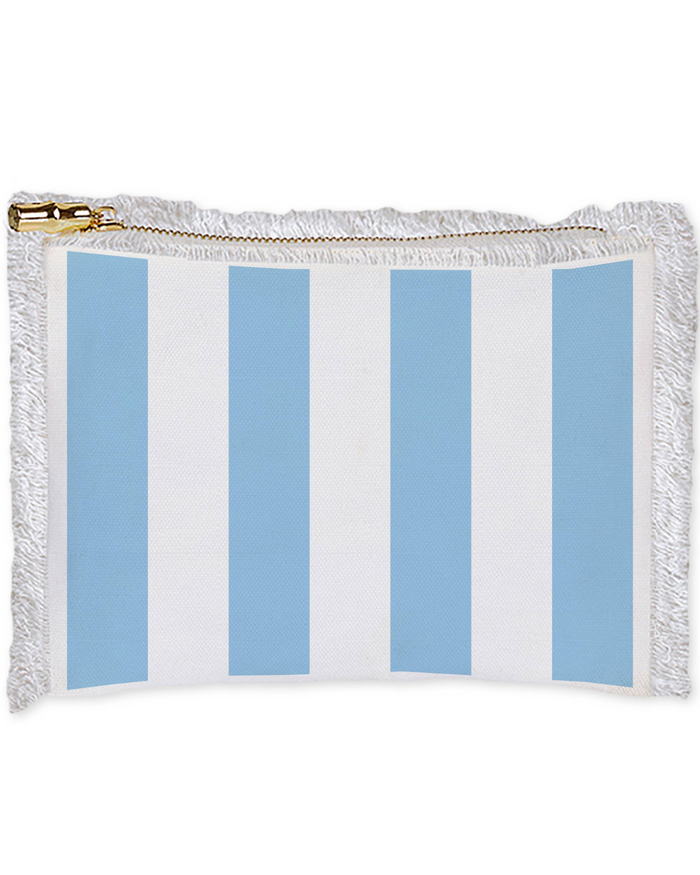 White Cabana Stripe Linen Flat Zip - Blue or Pink