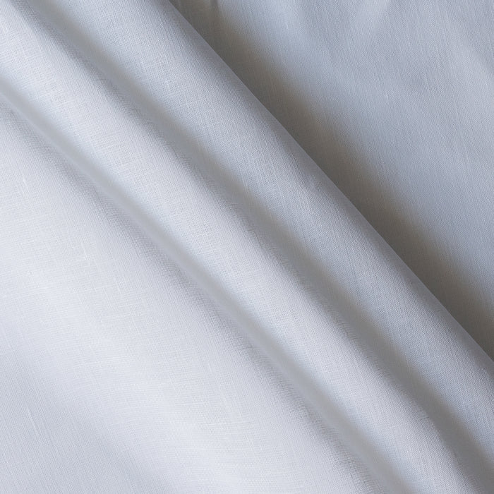Close-up of White Ember pure white linen fabric, 100% linen, 155 GSM, 50 LEA, ready for printing or dyeing RFP fabric with folds