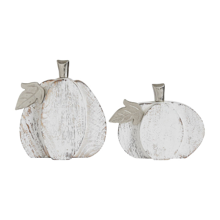 White Washed Rustic Wooden Pumpkin - Set of 2 - Primitive Star Quilt Shop