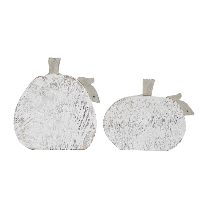 White Washed Rustic Wooden Pumpkin - Set of 2 - Primitive Star Quilt Shop