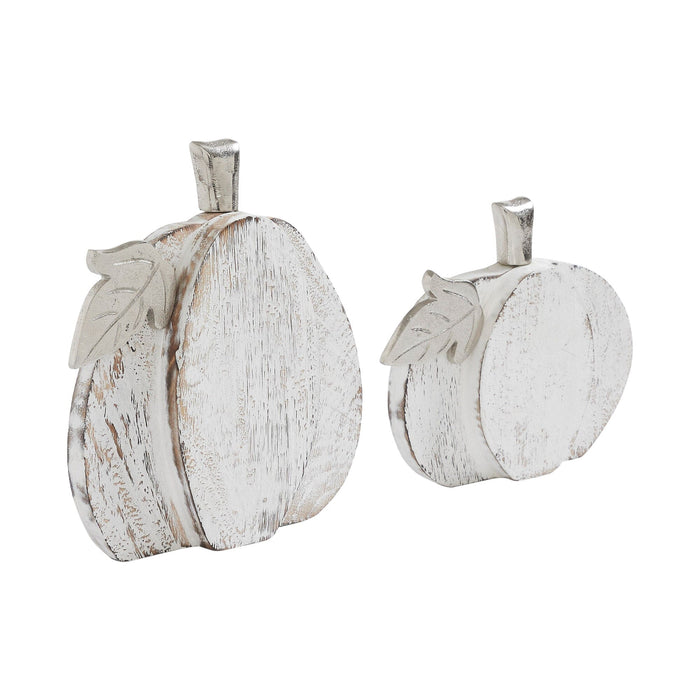 White Washed Rustic Wooden Pumpkin - Set of 2 - Primitive Star Quilt Shop