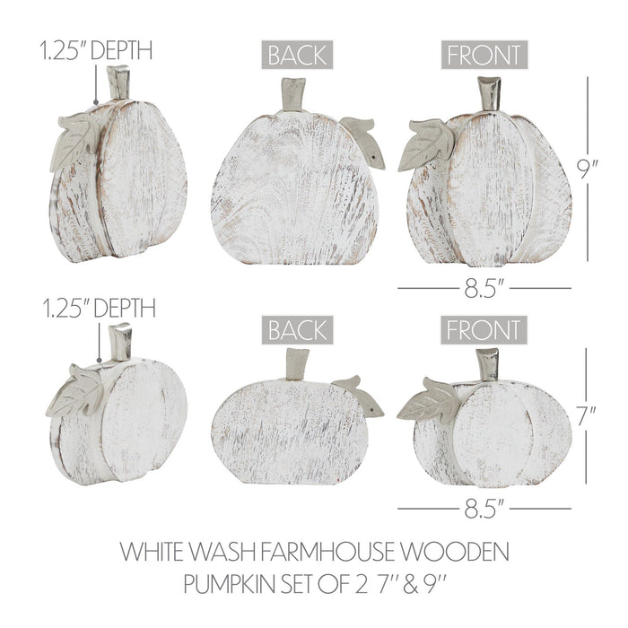 White Washed Rustic Wooden Pumpkin - Set of 2 - Primitive Star Quilt Shop