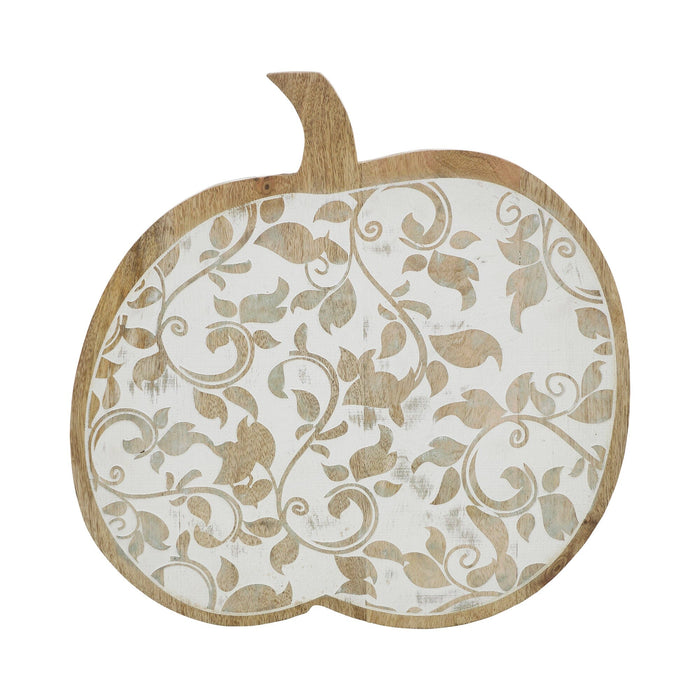 White Washed Wooden Carved Vine Pumpkin - 14x14" - Primitive Star Quilt Shop