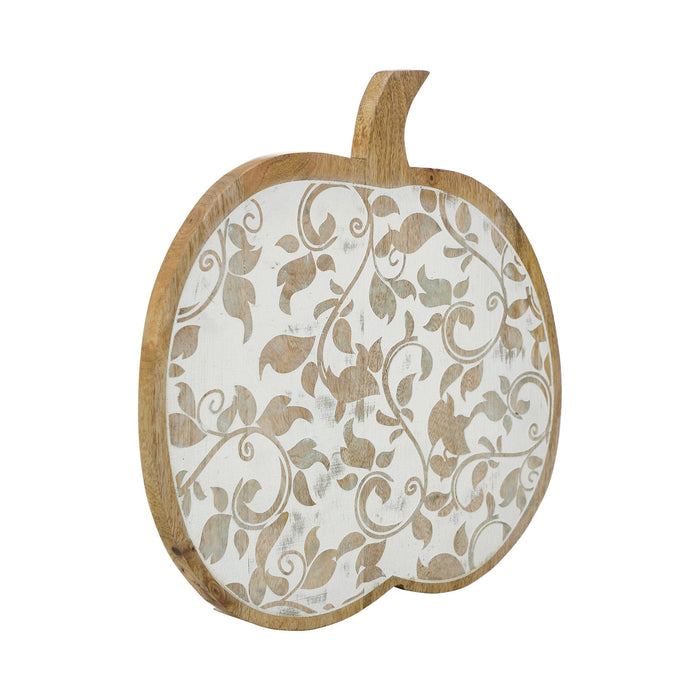 White Washed Wooden Carved Vine Pumpkin - 14x14" - Primitive Star Quilt Shop