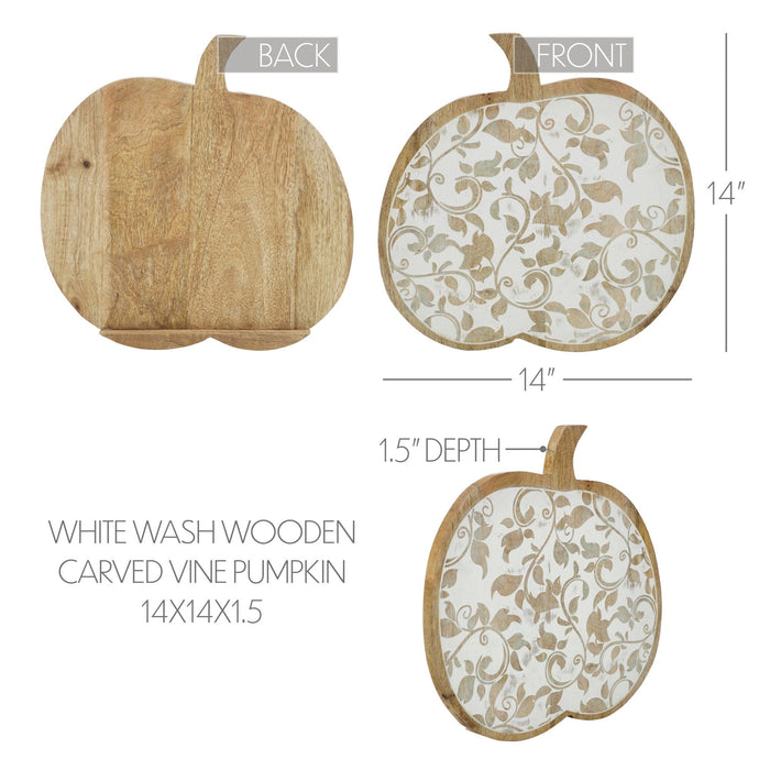 White Washed Wooden Carved Vine Pumpkin - 14x14" - Primitive Star Quilt Shop