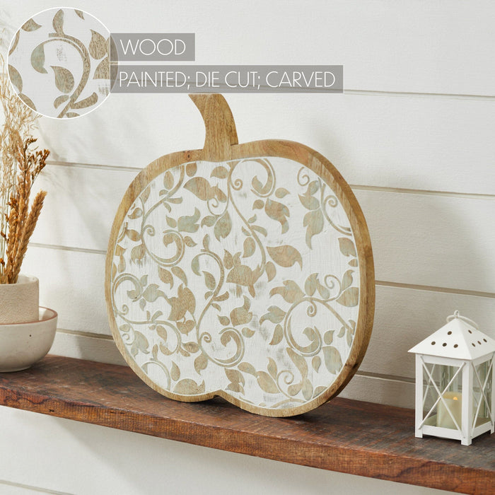 White Washed Wooden Carved Vine Pumpkin - 14x14" - Primitive Star Quilt Shop