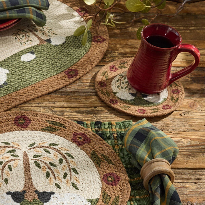 Willow and Sheep Printed Braided Trivet 8" - Primitive Star Quilt Shop