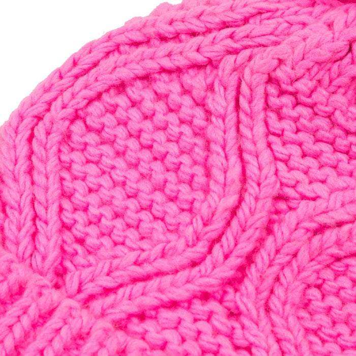 Women Bright Fuchsia Fold-Over Beanie with Pom Pom One Size