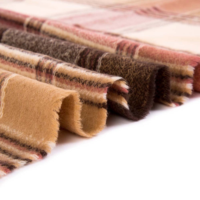 Women Oversized Pink, Cream and Gray Plaid Scarf with Tassels
