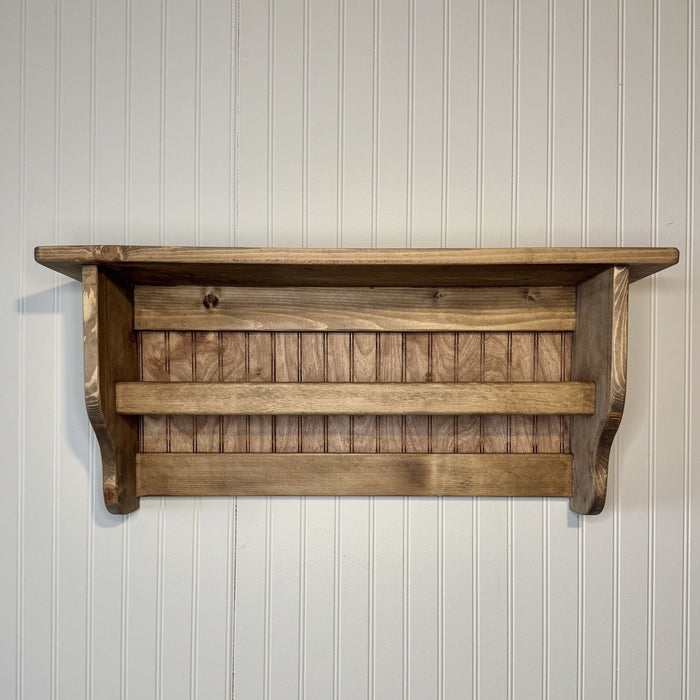 Wood Beadboard Wall Shelf with Quilt Hanger - 30" - Primitive Star Quilt Shop