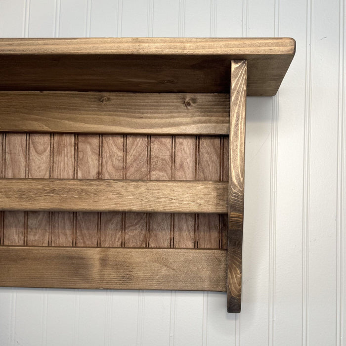 Wood Beadboard Wall Shelf with Quilt Hanger - 30" - Primitive Star Quilt Shop