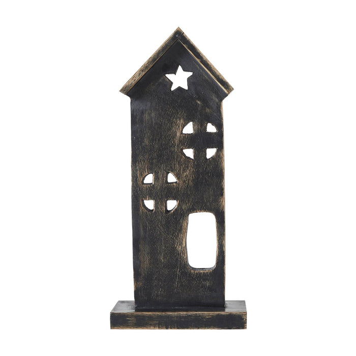 Wooden Charcoal Saltbox House with Stars - 8" - Primitive Star Quilt Shop