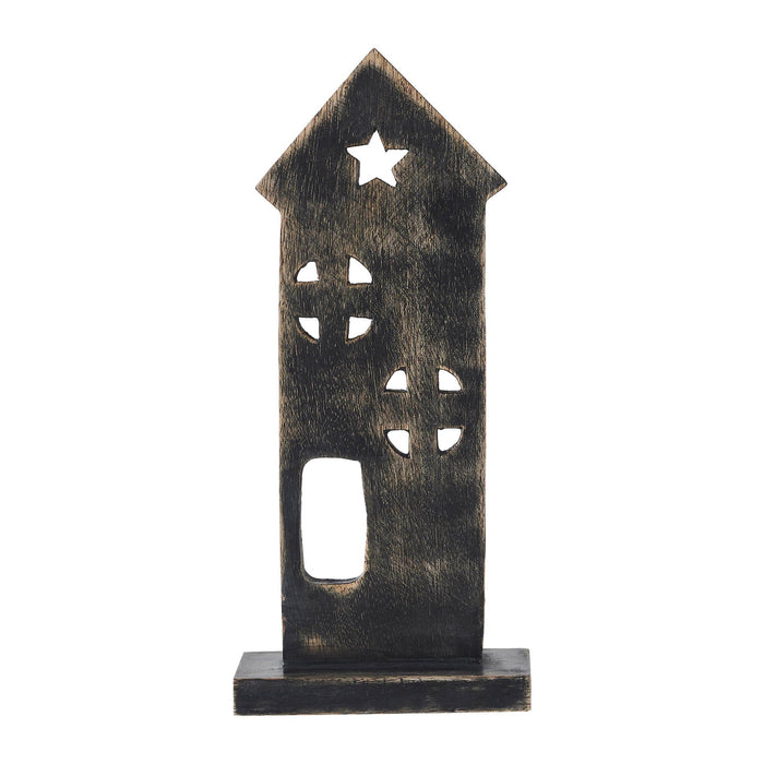 Wooden Charcoal Saltbox House with Stars - 8" - Primitive Star Quilt Shop