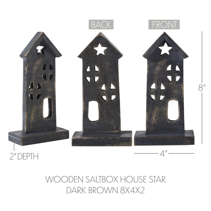 Wooden Charcoal Saltbox House with Stars - 8" - Primitive Star Quilt Shop