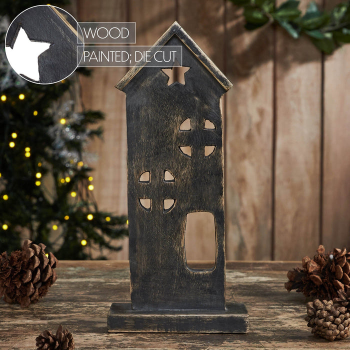 Wooden Charcoal Saltbox House with Stars - 8" - Primitive Star Quilt Shop