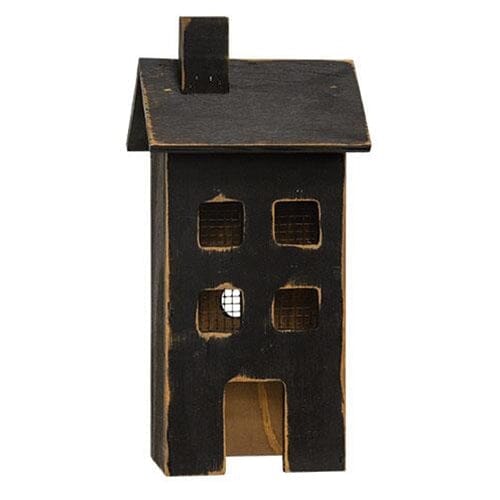 Wooden Saltbox Light Up House - Medium in Distressed Black - Primitive Star Quilt Shop