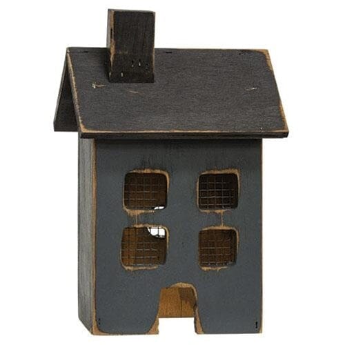 Wooden Saltbox Light Up House - Small in Distressed Blue - Primitive Star Quilt Shop