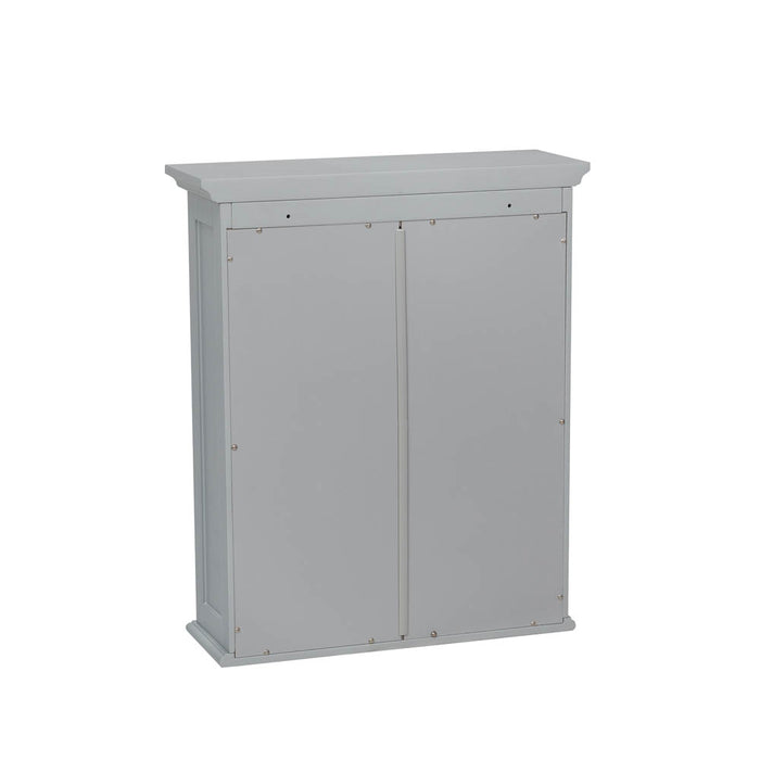 Wooden Wall Mounted Storage Cabinet with Glass Double Doors, Gray