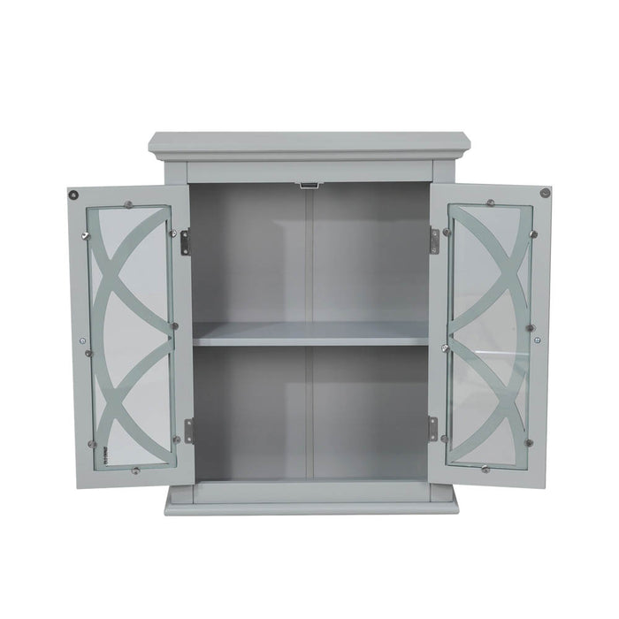 Wooden Wall Mounted Storage Cabinet with Glass Double Doors, Gray