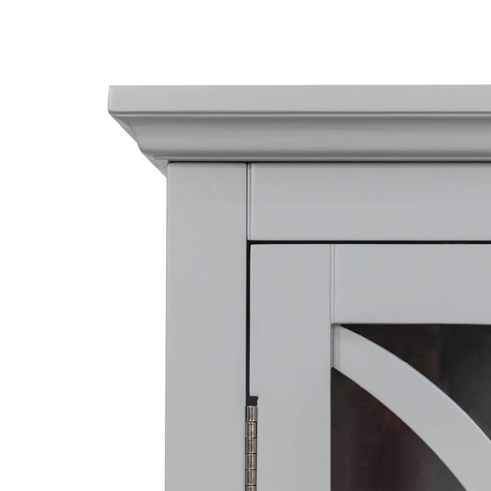 Wooden Wall Mounted Storage Cabinet with Glass Double Doors, Gray