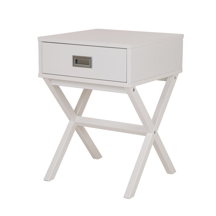 Wooden X-Shape Side Table With Drawer White