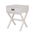 Wooden X-Shape Side Table With Drawer White