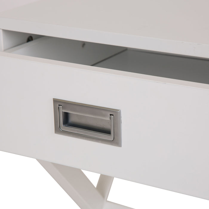 Wooden X-Shape Side Table With Drawer White