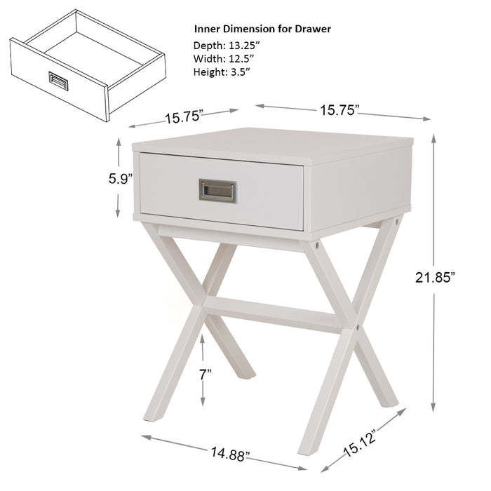 Wooden X-Shape Side Table With Drawer White
