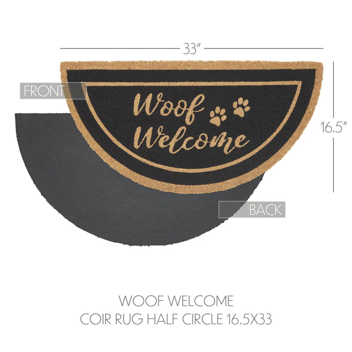 "Woof Welcome" Coir Half Circle Rug 16.5x33" - Primitive Star Quilt Shop