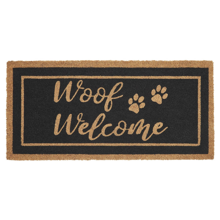 "Woof Welcome" Coir Rectangle Rug 17x36" - Primitive Star Quilt Shop