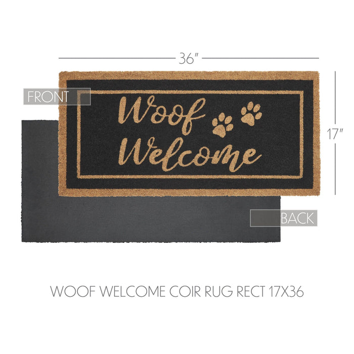 "Woof Welcome" Coir Rectangle Rug 17x36" - Primitive Star Quilt Shop