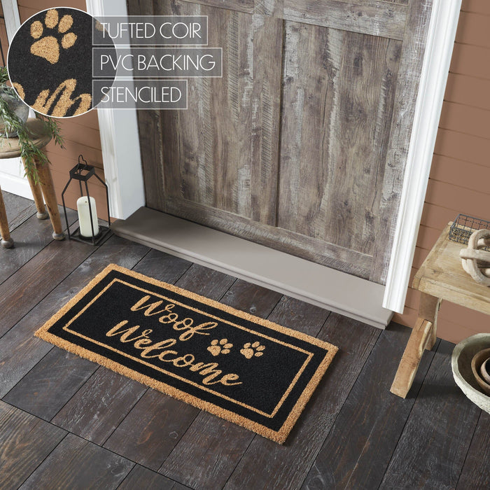 "Woof Welcome" Coir Rectangle Rug 17x36" - Primitive Star Quilt Shop