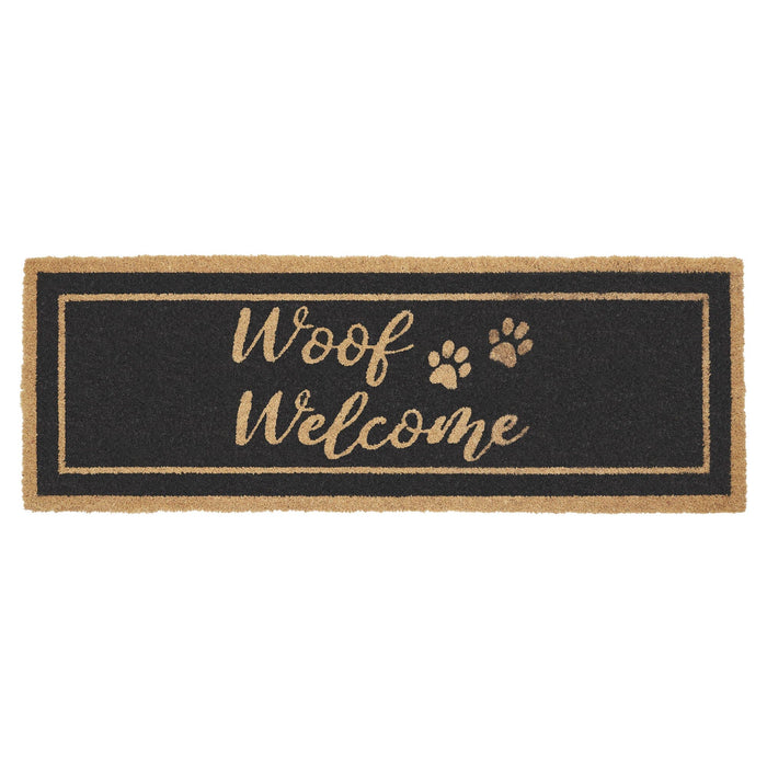 "Woof Welcome" Coir Rectangle Rug 17x48" - Primitive Star Quilt Shop