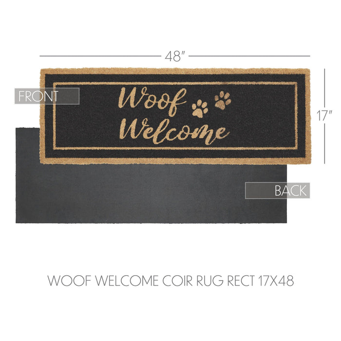 "Woof Welcome" Coir Rectangle Rug 17x48" - Primitive Star Quilt Shop