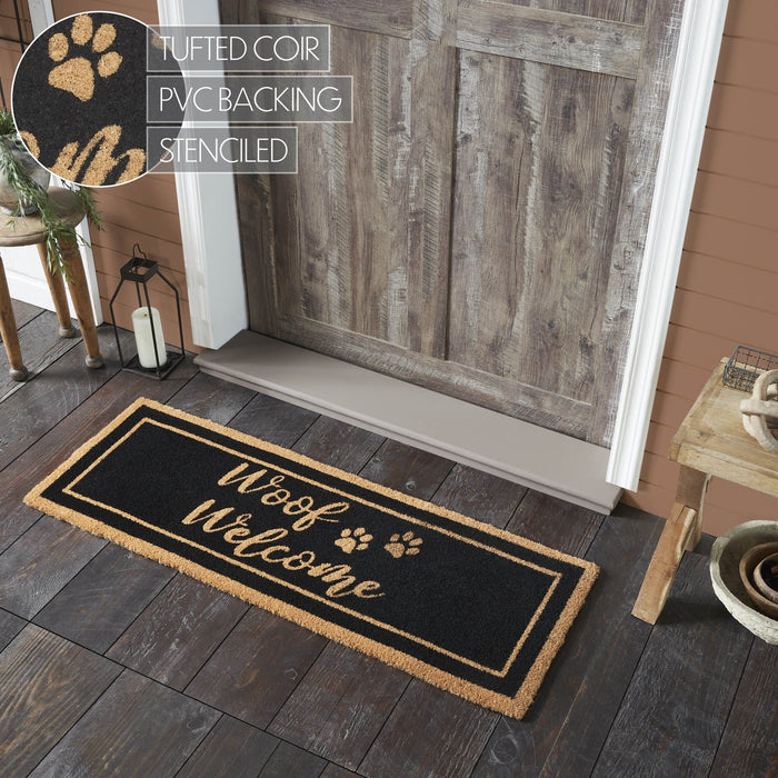 "Woof Welcome" Coir Rectangle Rug 17x48" - Primitive Star Quilt Shop