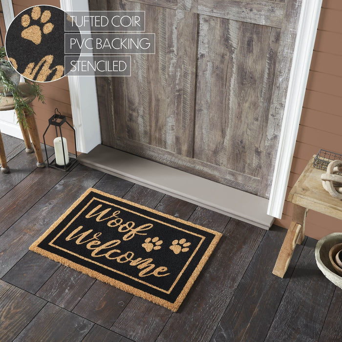 "Woof Welcome" Coir Rectangle Rug 20x30" - Primitive Star Quilt Shop