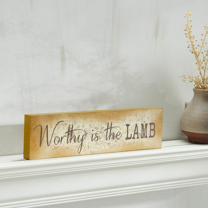 "Worthy is the Lamb" Wood Sign 4x15" - Primitive Star Quilt Shop