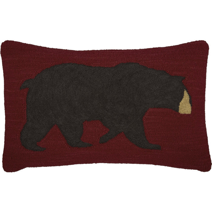 Wyatt Bear Hooked Pillow 14x22" Filled - Primitive Star Quilt Shop