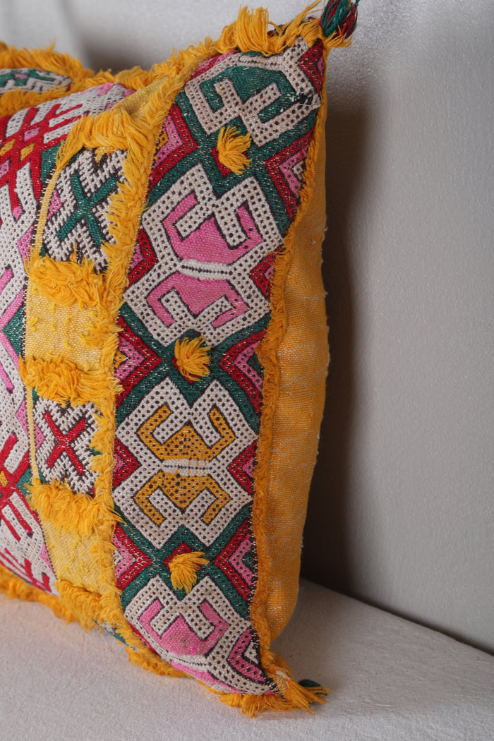 Yellow berber tribal pillow 16.5 INCHES X 18.5 INCHES