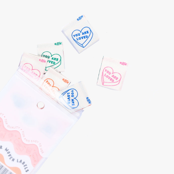 You Are Loved woven KATM sewing labels for handmade clothes and DIY sewing projects